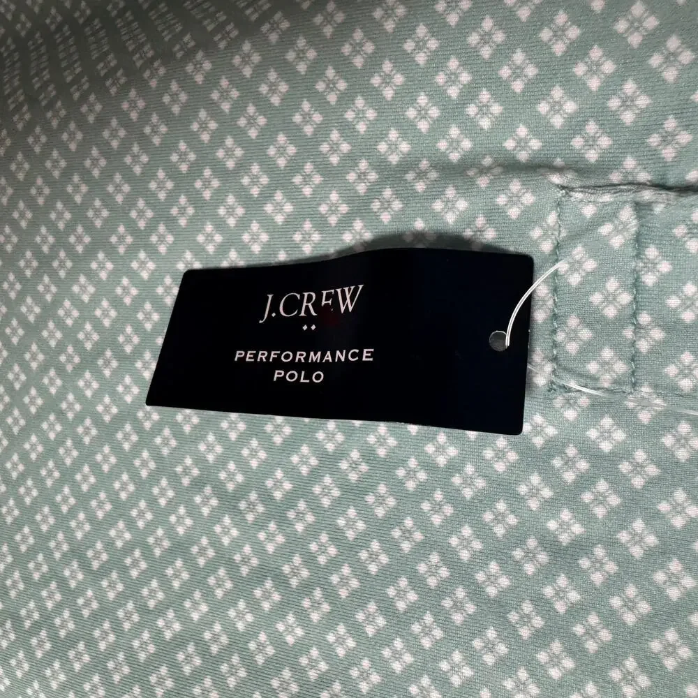 J.Crew Printed Performance Polo Shirt Mens L Blue White Geo Short Sleeve Stretch